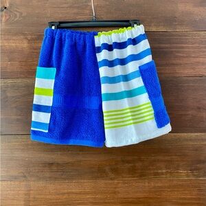 Towel shorts blue green white stripes